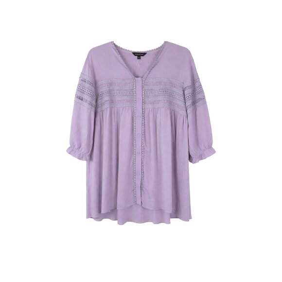 Davi & Dani Women's Lilac Balloon 3/4 Sleeve Crochet Lace Blouse Tops, 1X, NWT - Picture 1 of 9